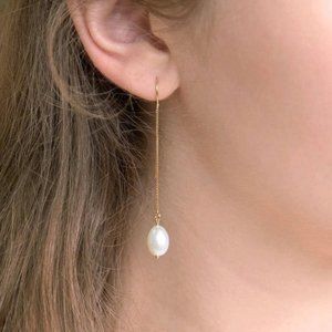 Pearl Drop Earrings 14K Gold-Filled Long Threaders Wedding Jewelry Bridesmaids
